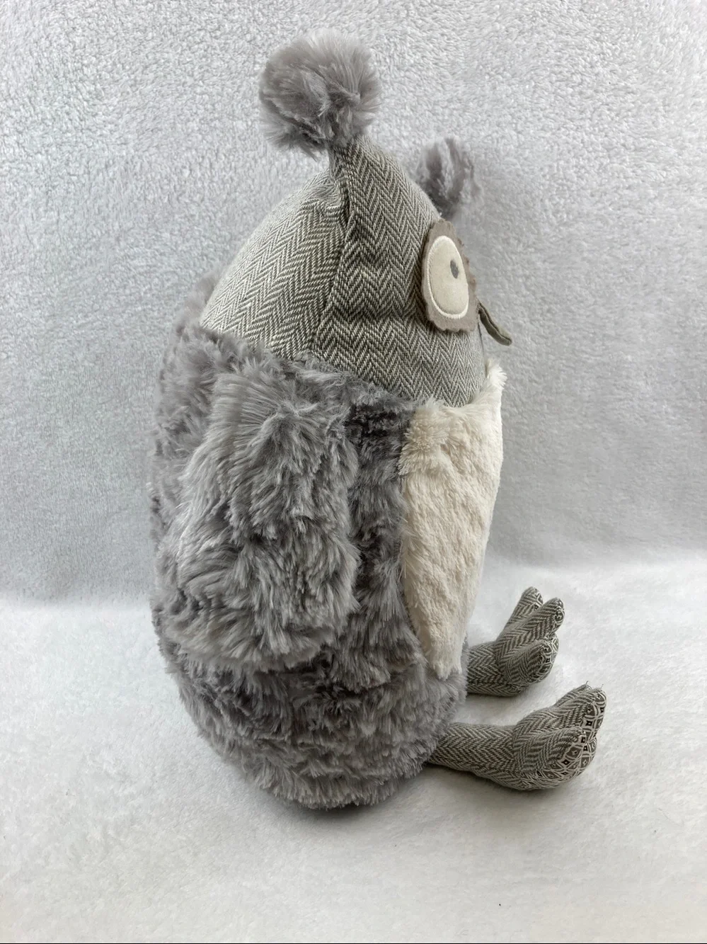Pier 1 Imports Roxie The Grey Owl Pillow Tweed Plush Stuffed Animal 16”